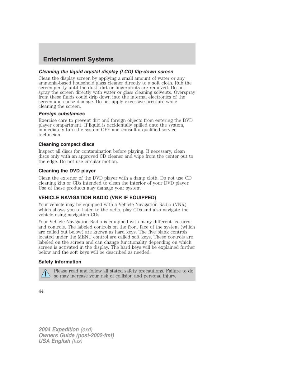 Entertainment systems | FORD 2004 Expedition v.1 User Manual | Page 44 / 344