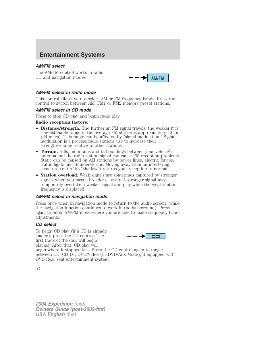 Entertainment systems | FORD 2004 Expedition v.1 User Manual | Page 52 / 344