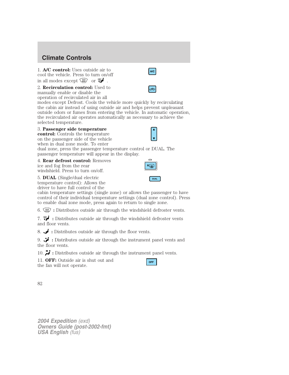 Climate controls | FORD 2004 Expedition v.1 User Manual | Page 82 / 344