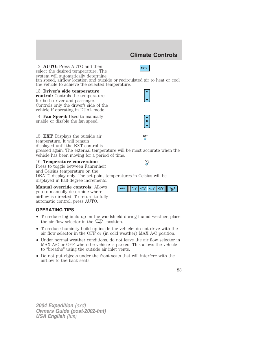 Climate controls | FORD 2004 Expedition v.1 User Manual | Page 83 / 344