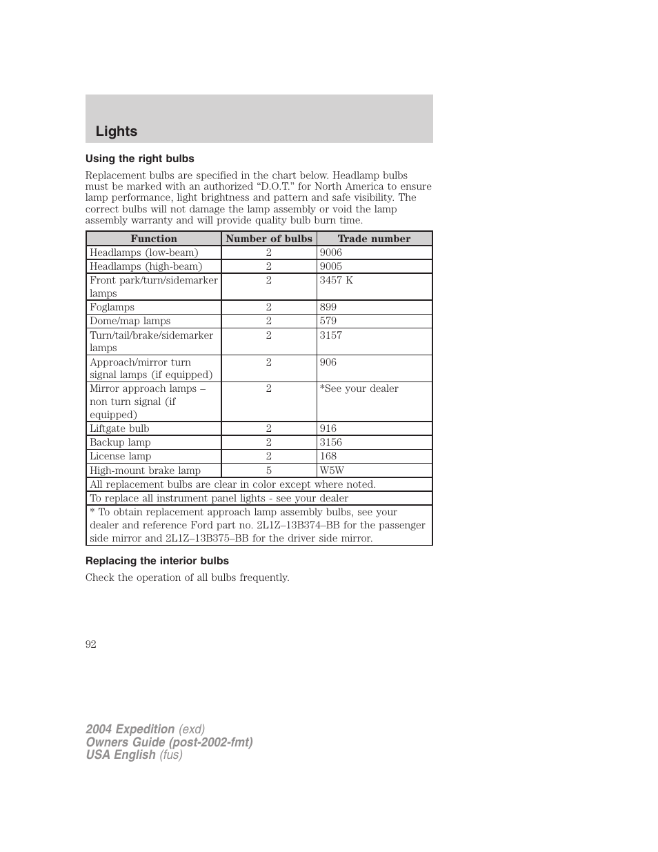 Lights | FORD 2004 Expedition v.1 User Manual | Page 92 / 344