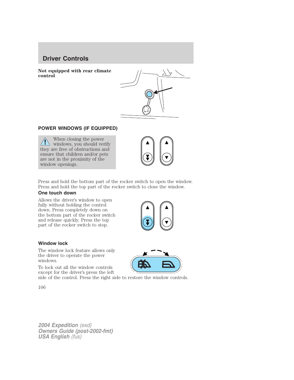 Driver controls | FORD 2004 Expedition v.2 User Manual | Page 106 / 352