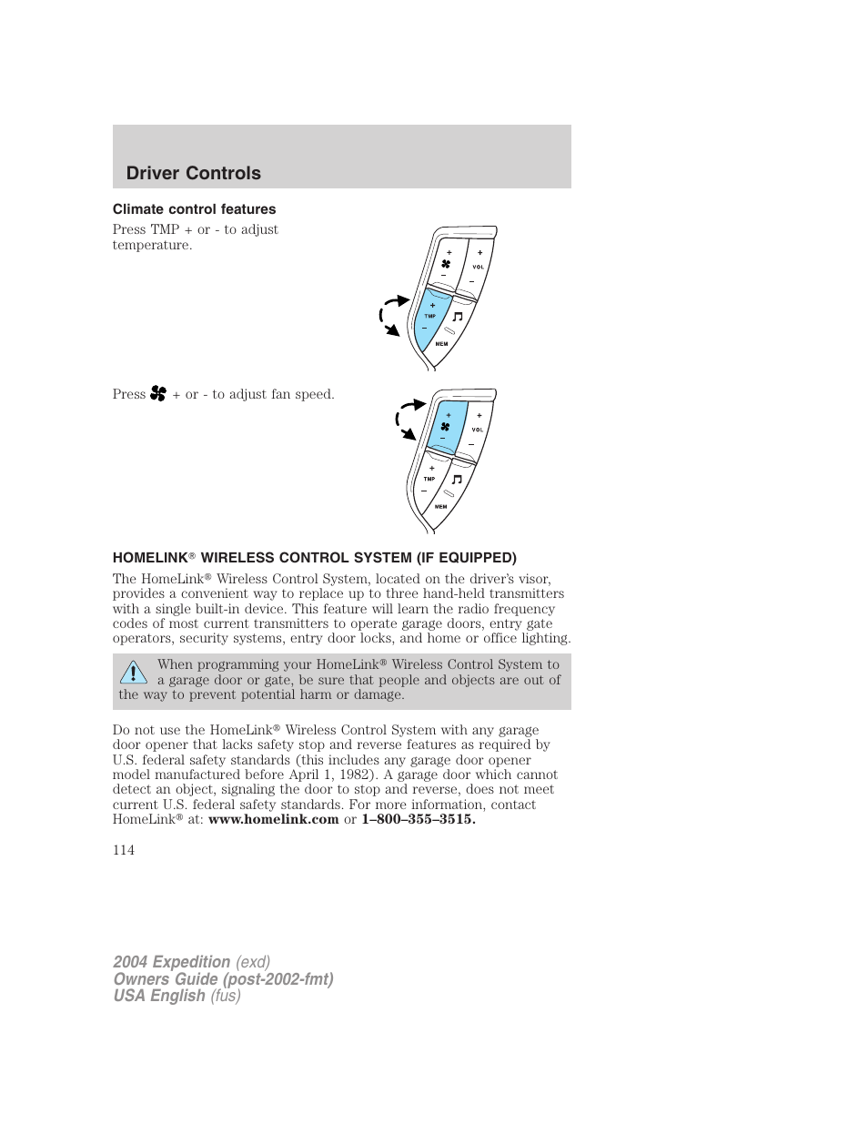 Driver controls | FORD 2004 Expedition v.2 User Manual | Page 114 / 352