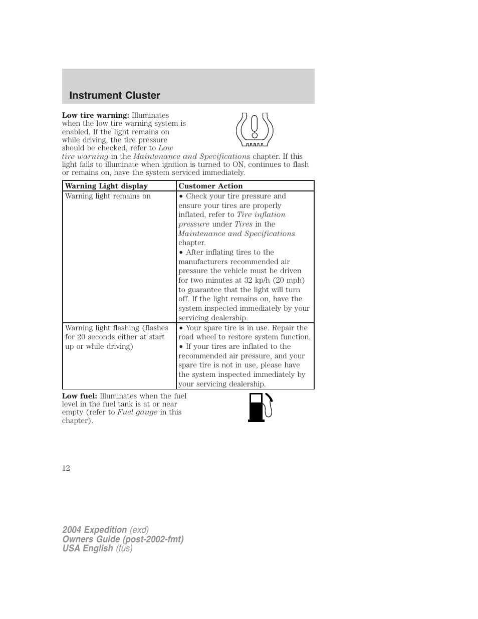 Instrument cluster | FORD 2004 Expedition v.2 User Manual | Page 12 / 352