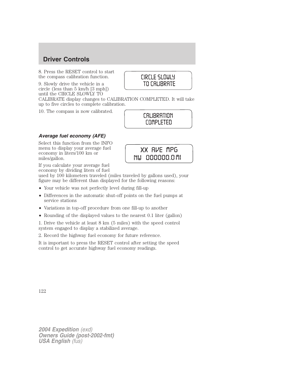 Driver controls | FORD 2004 Expedition v.2 User Manual | Page 122 / 352