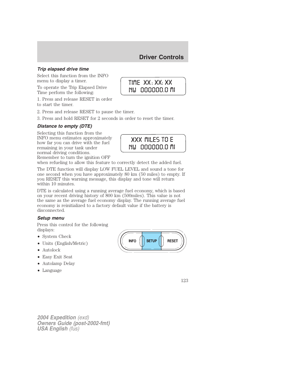 Driver controls | FORD 2004 Expedition v.2 User Manual | Page 123 / 352