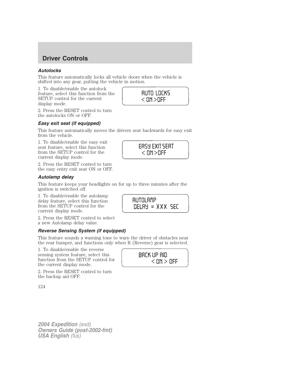 Driver controls | FORD 2004 Expedition v.2 User Manual | Page 124 / 352