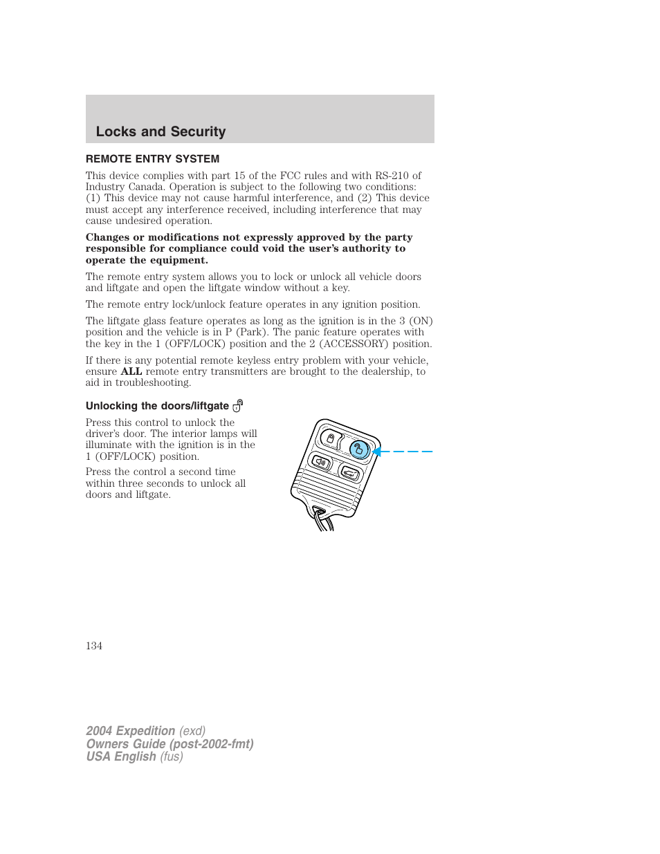 Locks and security | FORD 2004 Expedition v.2 User Manual | Page 134 / 352