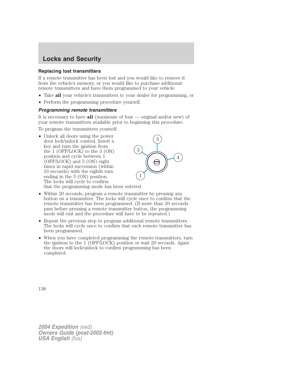 Locks and security | FORD 2004 Expedition v.2 User Manual | Page 138 / 352