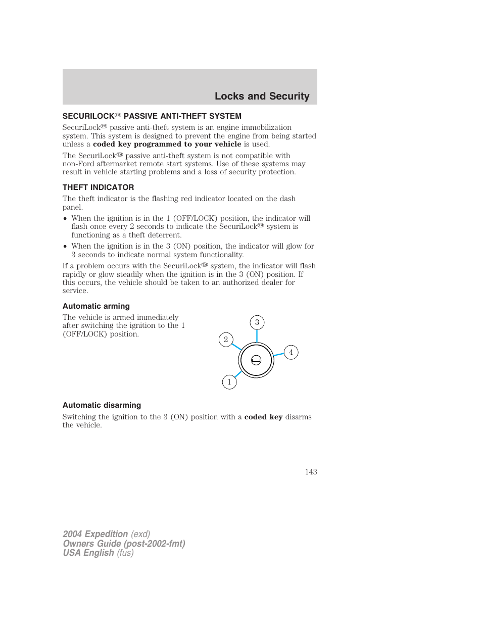 Locks and security | FORD 2004 Expedition v.2 User Manual | Page 143 / 352