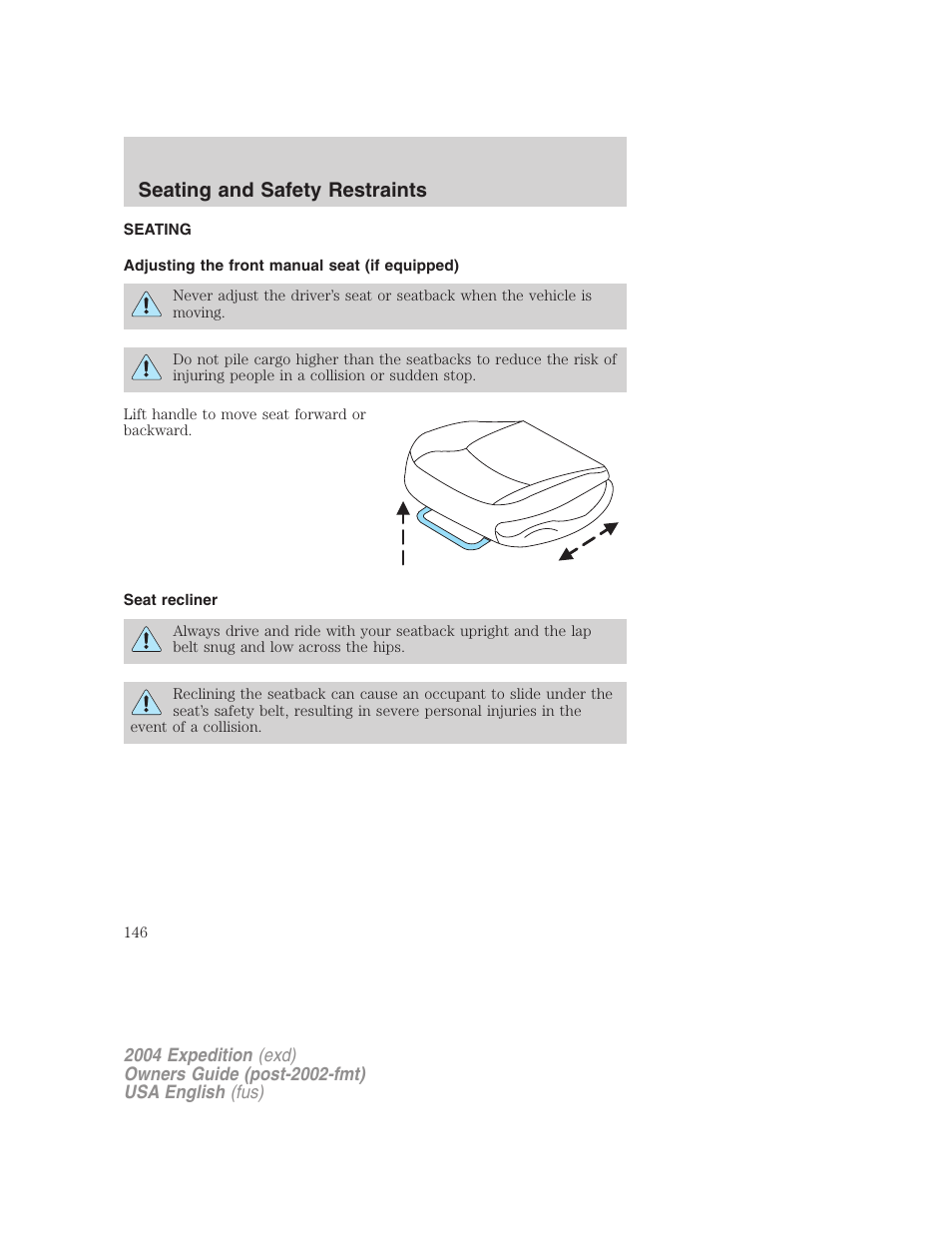 Seating and safety restraints | FORD 2004 Expedition v.2 User Manual | Page 146 / 352