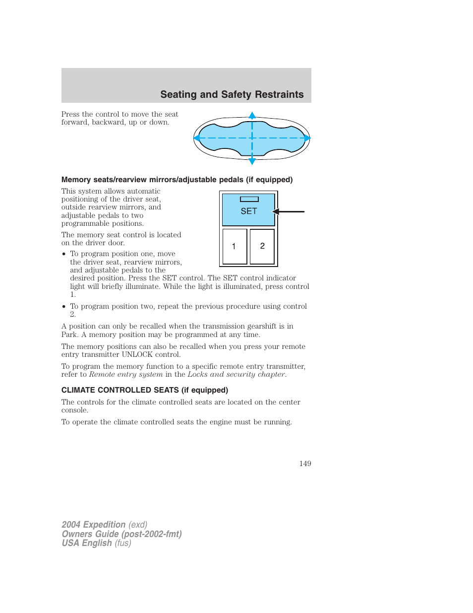 Seating and safety restraints | FORD 2004 Expedition v.2 User Manual | Page 149 / 352
