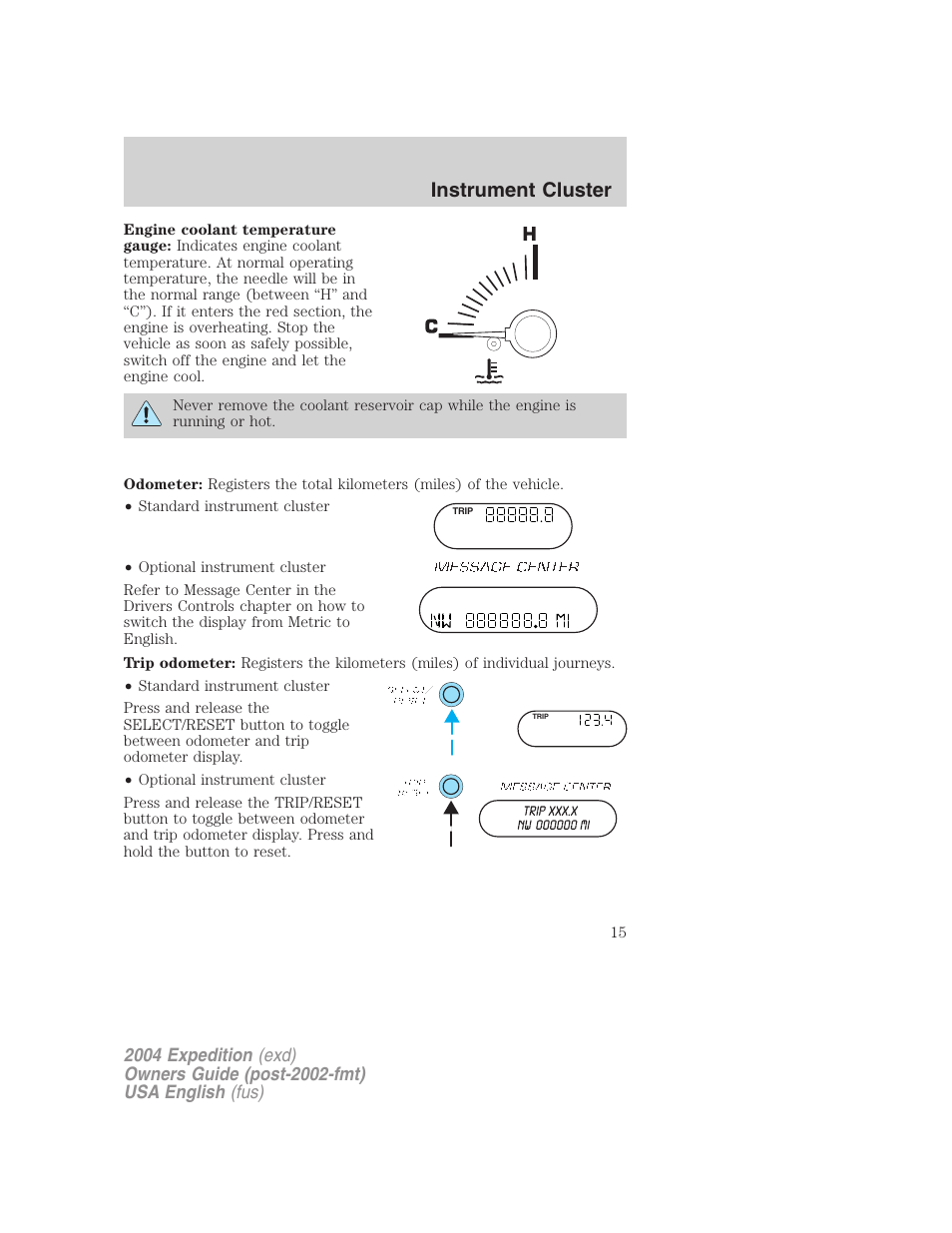 Instrument cluster | FORD 2004 Expedition v.2 User Manual | Page 15 / 352