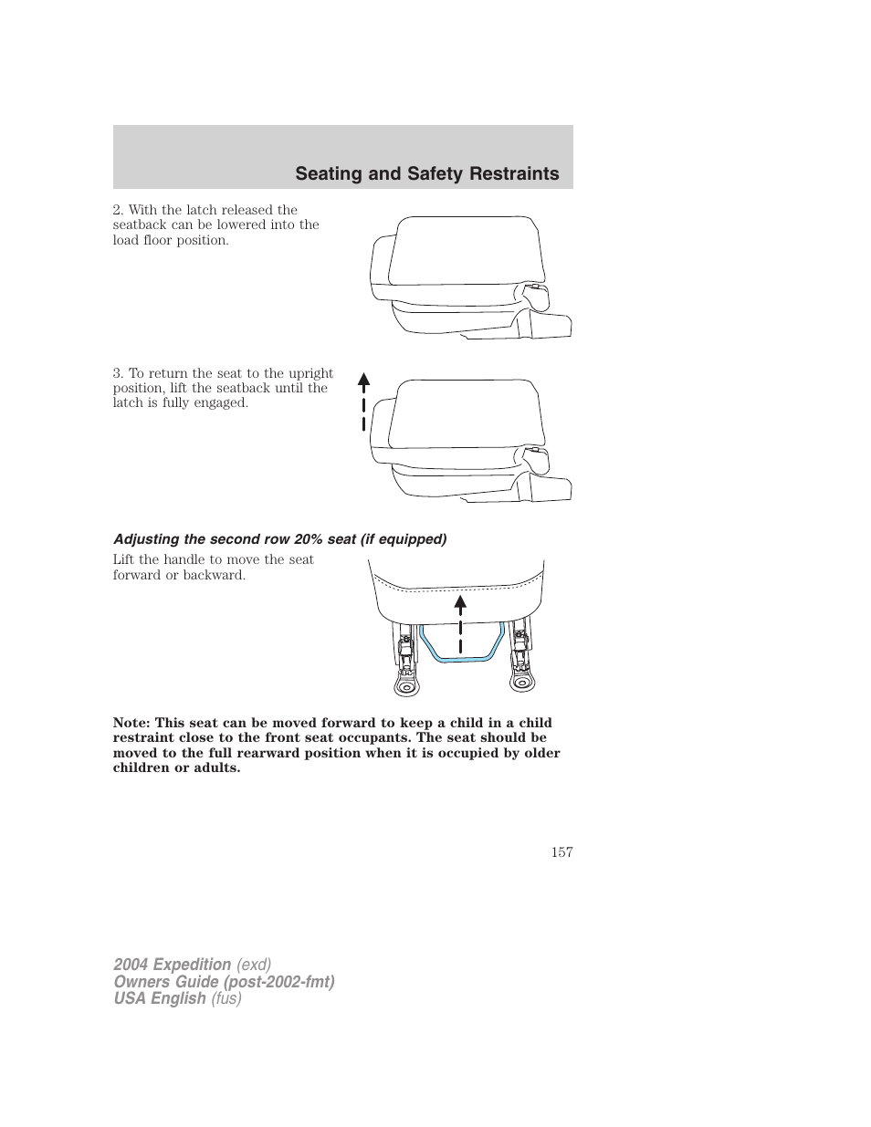 Seating and safety restraints | FORD 2004 Expedition v.2 User Manual | Page 157 / 352