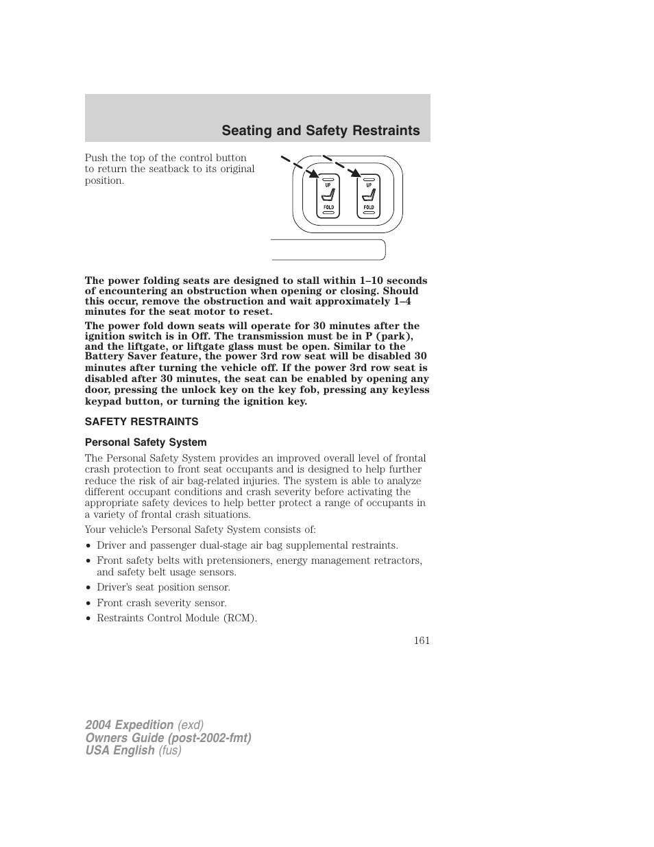 Seating and safety restraints | FORD 2004 Expedition v.2 User Manual | Page 161 / 352