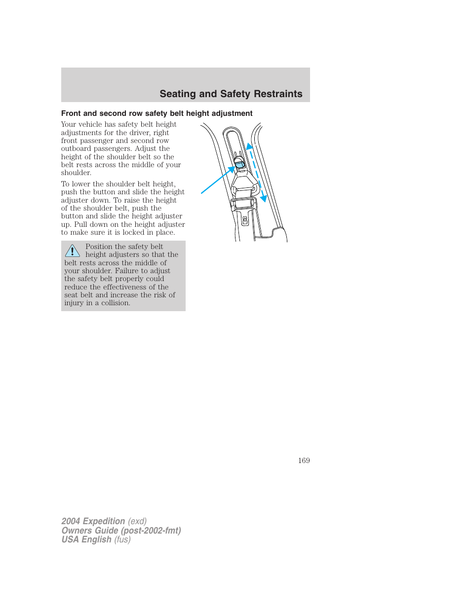Seating and safety restraints | FORD 2004 Expedition v.2 User Manual | Page 169 / 352
