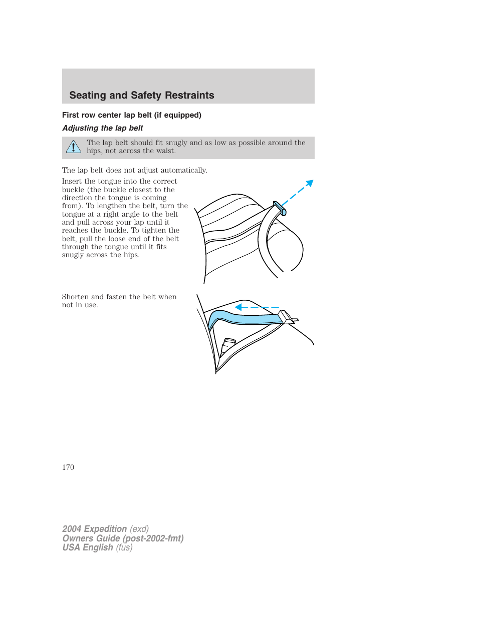 Seating and safety restraints | FORD 2004 Expedition v.2 User Manual | Page 170 / 352