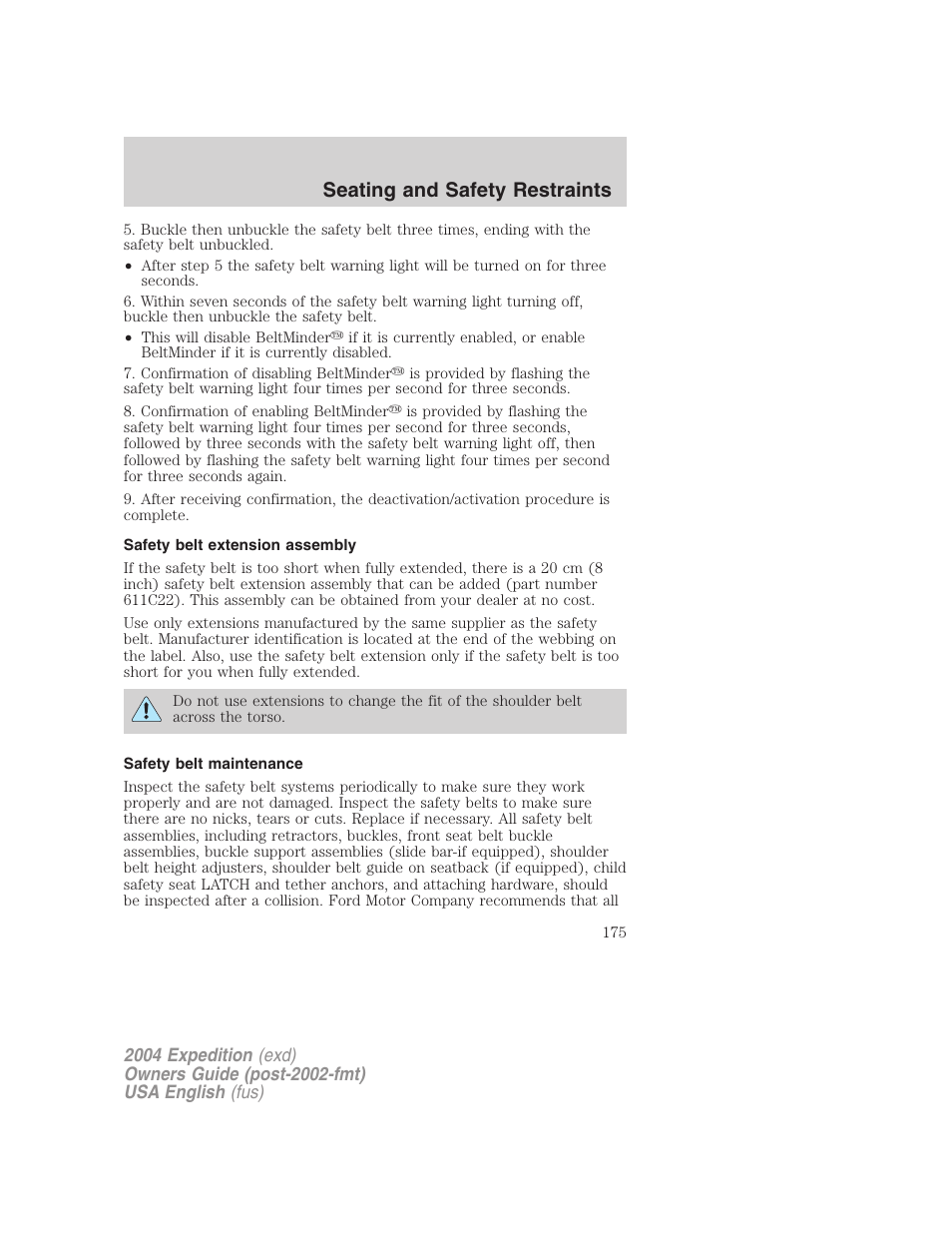 Seating and safety restraints | FORD 2004 Expedition v.2 User Manual | Page 175 / 352