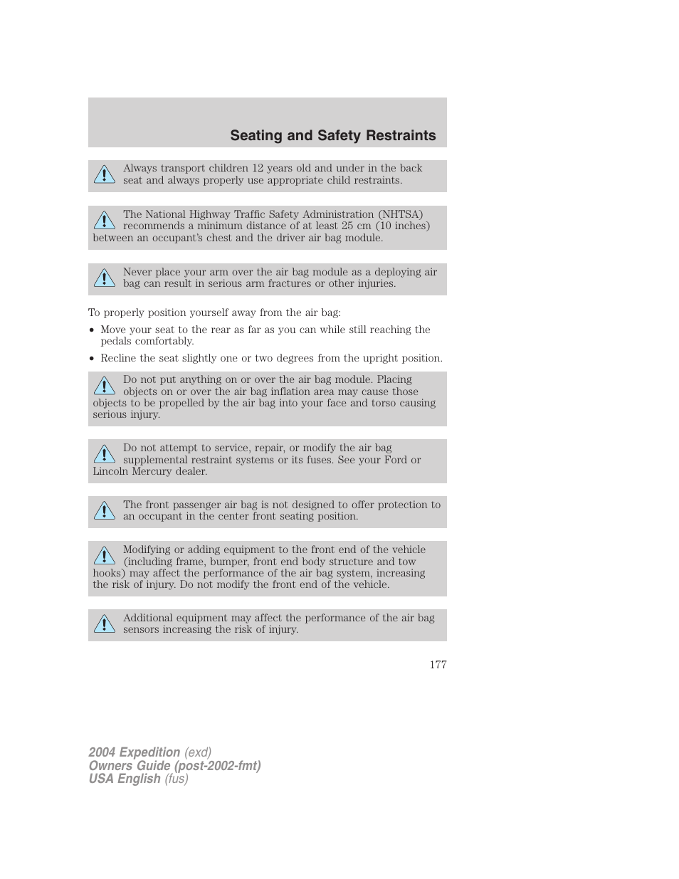 Seating and safety restraints | FORD 2004 Expedition v.2 User Manual | Page 177 / 352