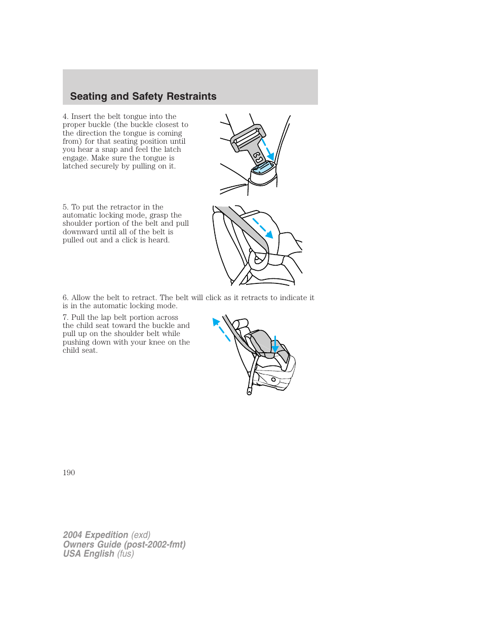 Seating and safety restraints | FORD 2004 Expedition v.2 User Manual | Page 190 / 352