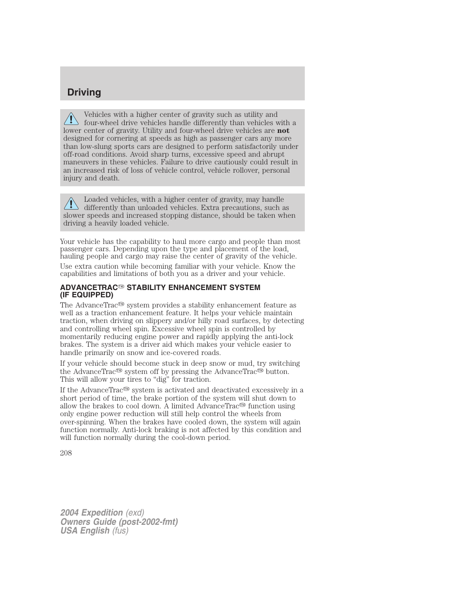 Driving | FORD 2004 Expedition v.2 User Manual | Page 208 / 352