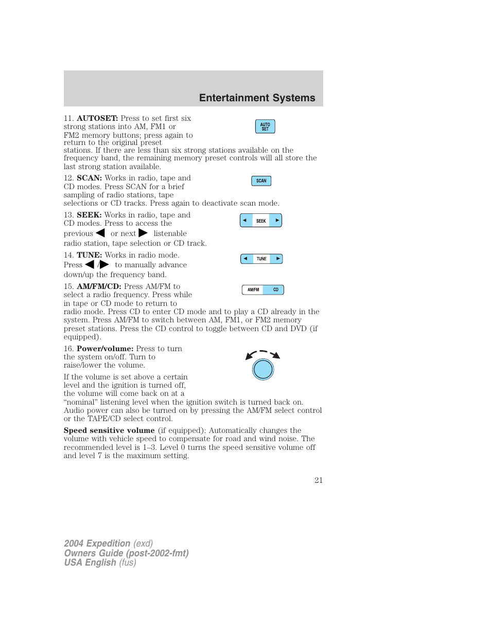 Entertainment systems | FORD 2004 Expedition v.2 User Manual | Page 21 / 352