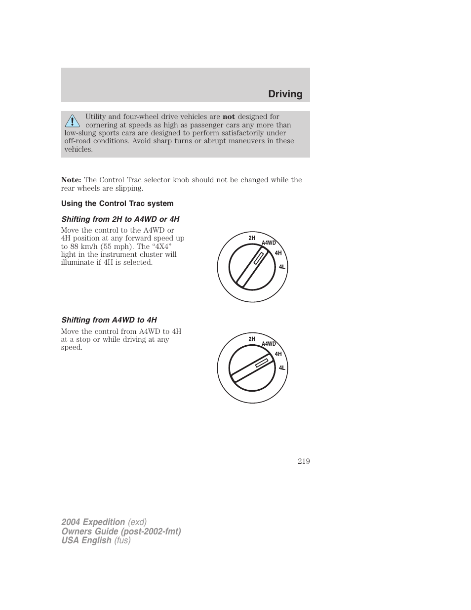 Driving | FORD 2004 Expedition v.2 User Manual | Page 219 / 352