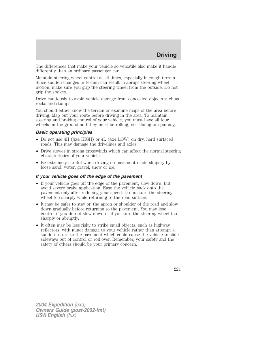 Driving | FORD 2004 Expedition v.2 User Manual | Page 221 / 352