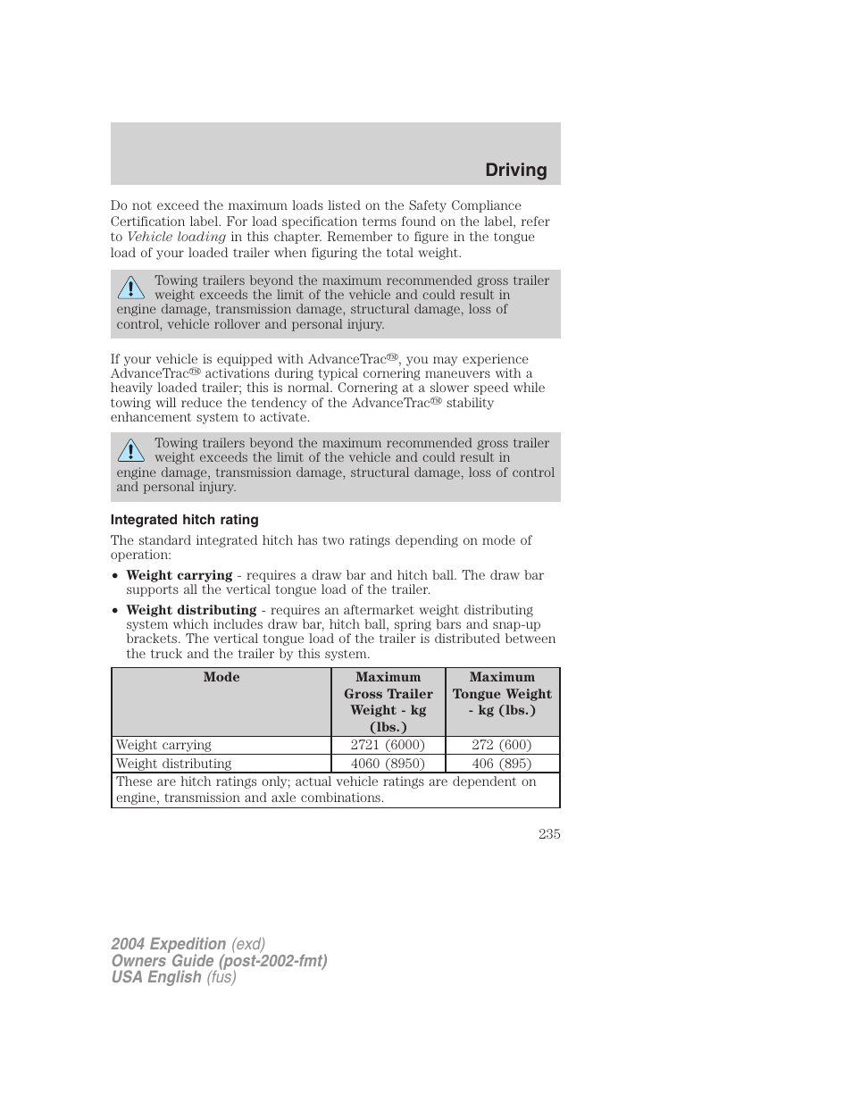 Driving | FORD 2004 Expedition v.2 User Manual | Page 235 / 352