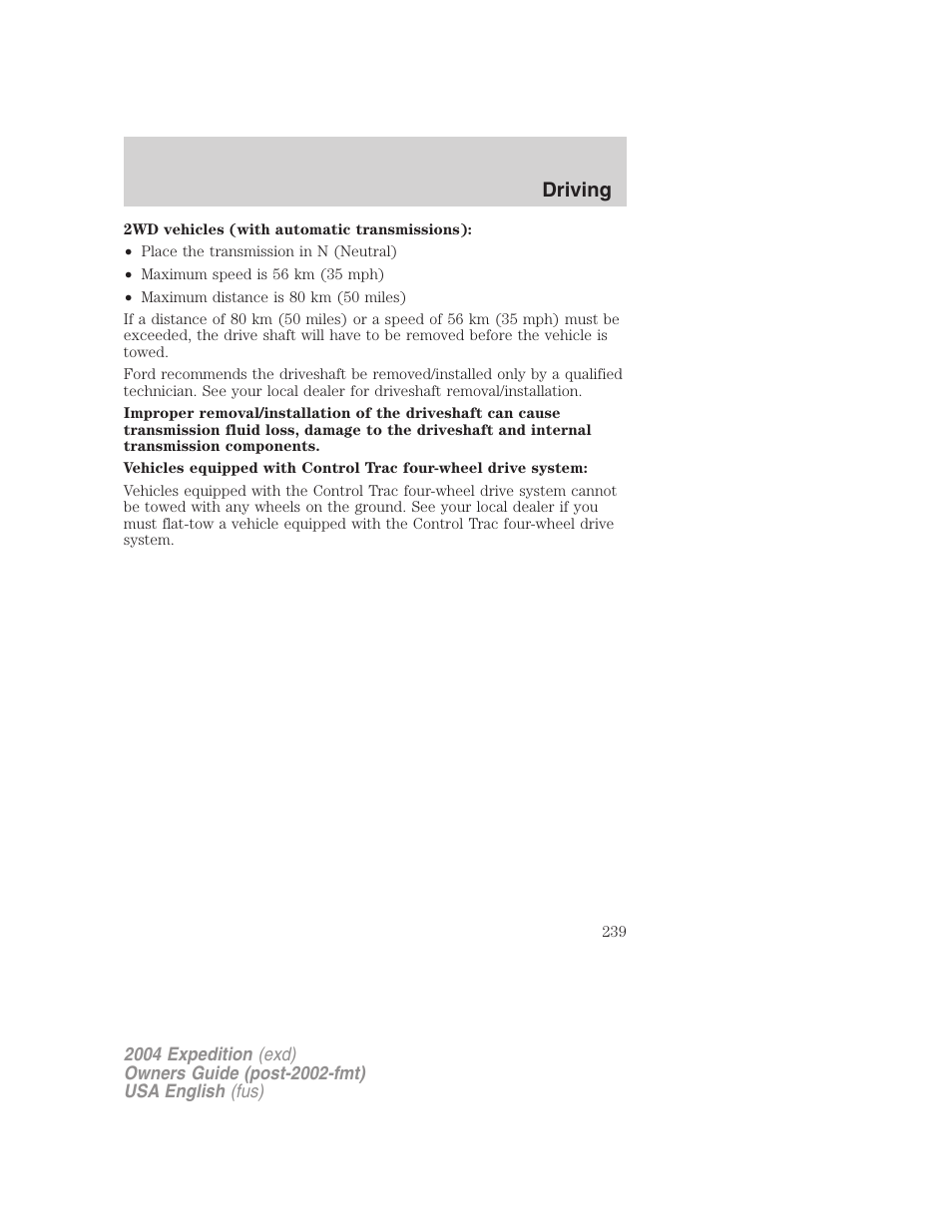 Driving | FORD 2004 Expedition v.2 User Manual | Page 239 / 352