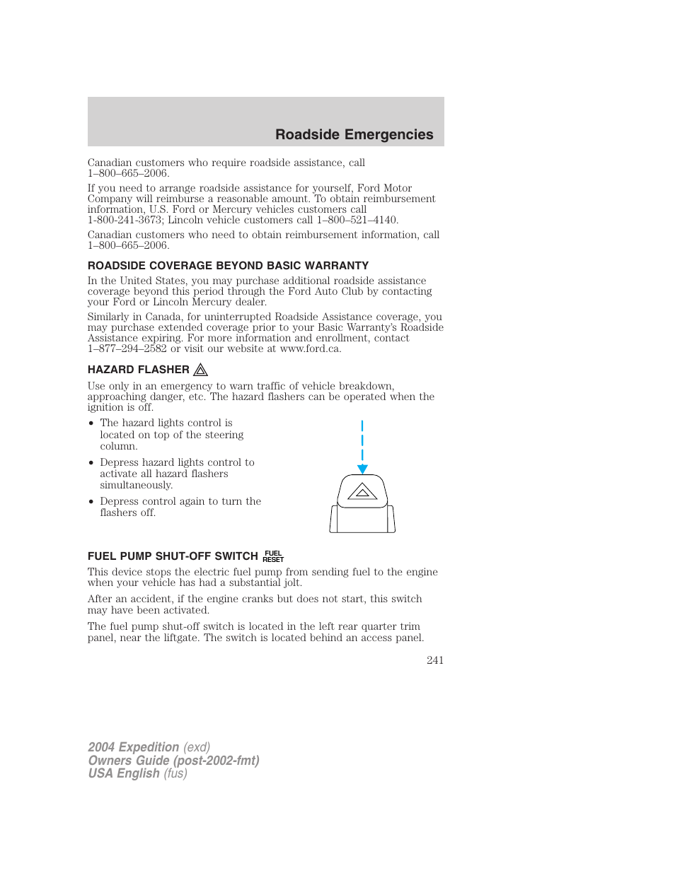 Roadside emergencies | FORD 2004 Expedition v.2 User Manual | Page 241 / 352