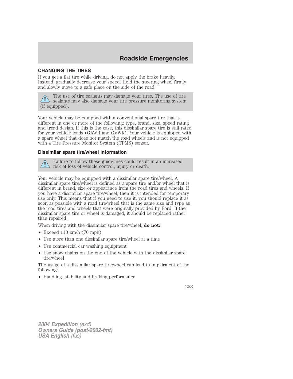 Roadside emergencies | FORD 2004 Expedition v.2 User Manual | Page 253 / 352