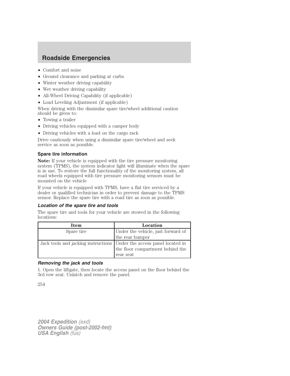 Roadside emergencies | FORD 2004 Expedition v.2 User Manual | Page 254 / 352