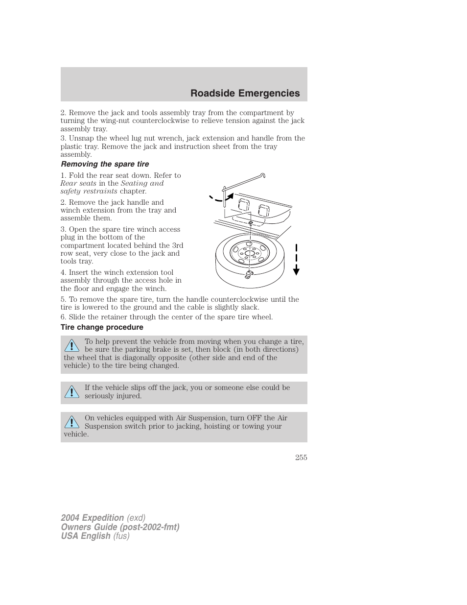 Roadside emergencies | FORD 2004 Expedition v.2 User Manual | Page 255 / 352