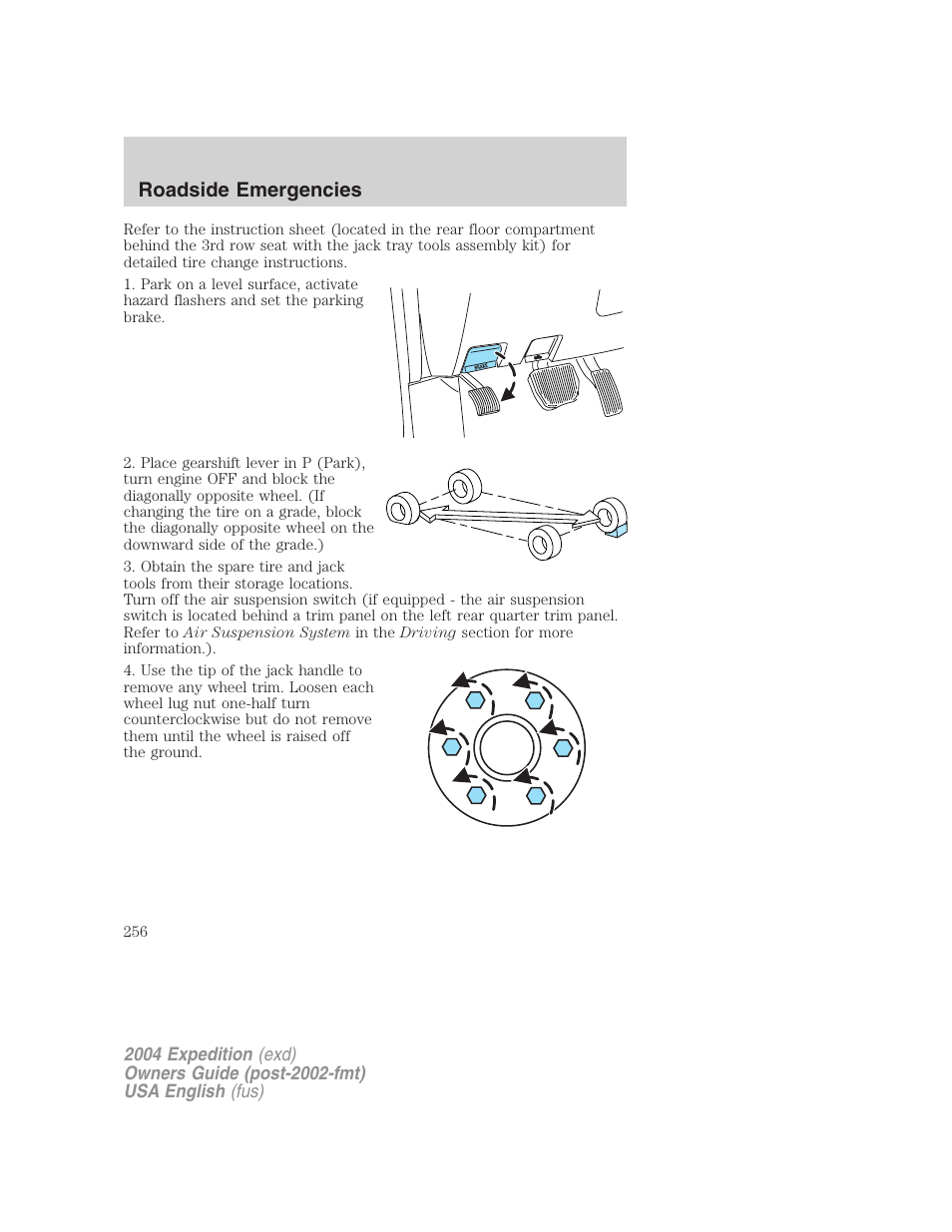 Roadside emergencies | FORD 2004 Expedition v.2 User Manual | Page 256 / 352