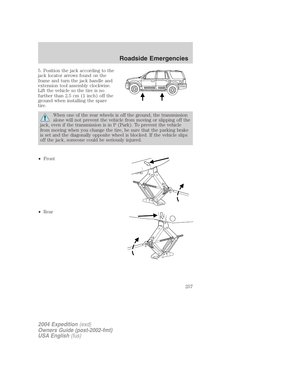 Roadside emergencies | FORD 2004 Expedition v.2 User Manual | Page 257 / 352