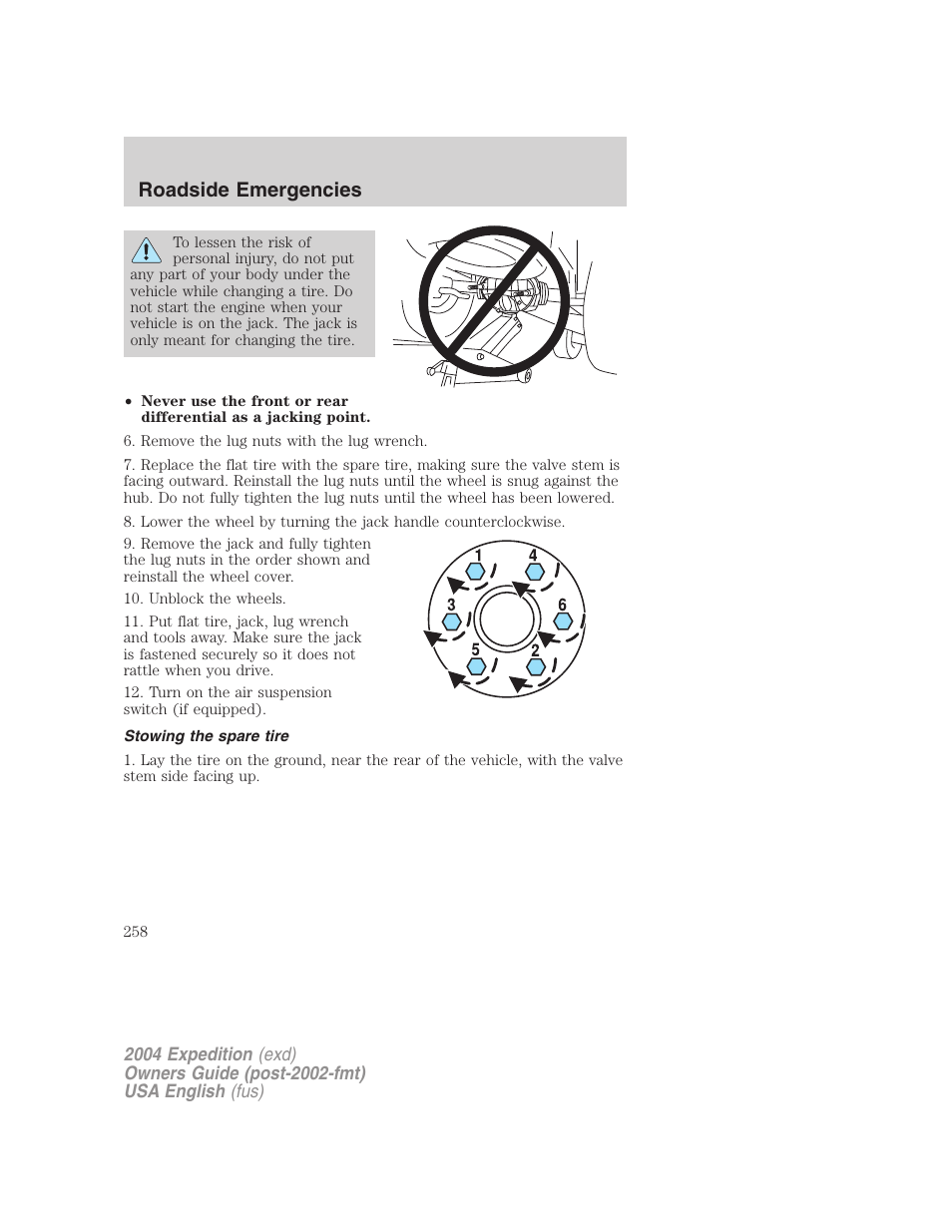 Roadside emergencies | FORD 2004 Expedition v.2 User Manual | Page 258 / 352