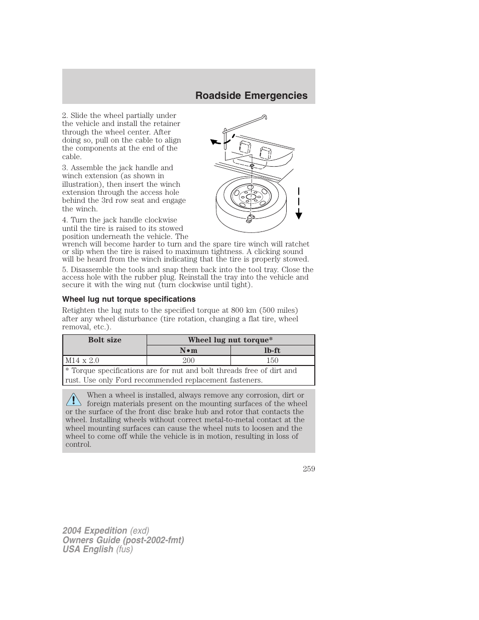 Roadside emergencies | FORD 2004 Expedition v.2 User Manual | Page 259 / 352