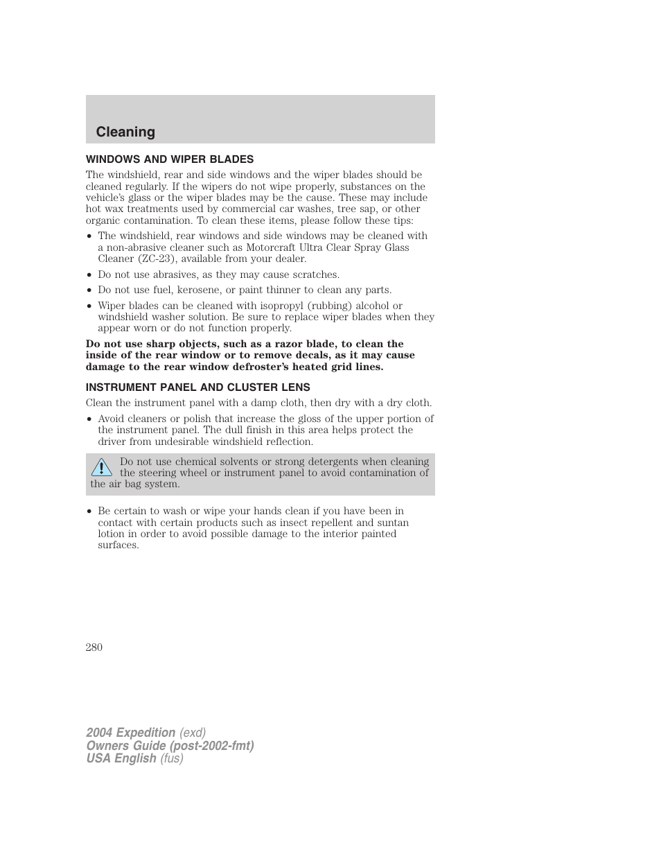 Cleaning | FORD 2004 Expedition v.2 User Manual | Page 280 / 352