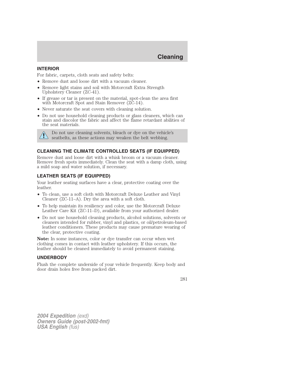 Cleaning | FORD 2004 Expedition v.2 User Manual | Page 281 / 352