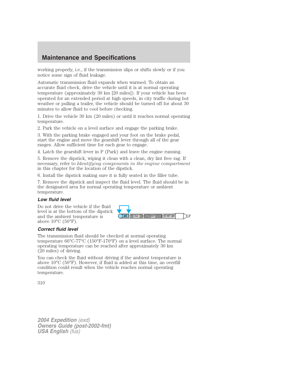Maintenance and specifications | FORD 2004 Expedition v.2 User Manual | Page 310 / 352