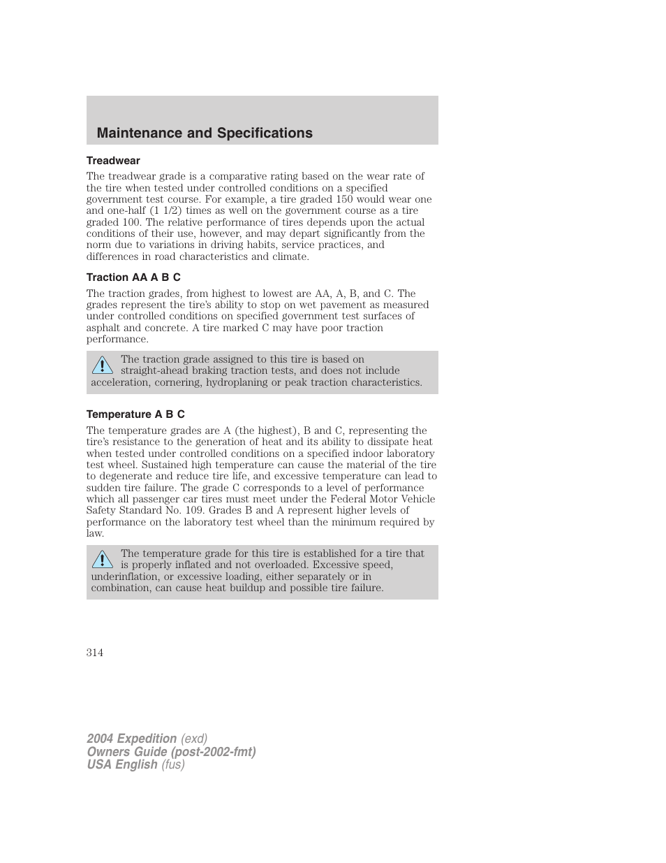Maintenance and specifications | FORD 2004 Expedition v.2 User Manual | Page 314 / 352