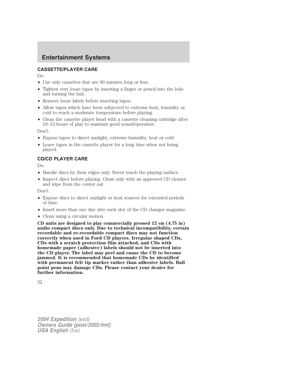 Entertainment systems | FORD 2004 Expedition v.2 User Manual | Page 32 / 352