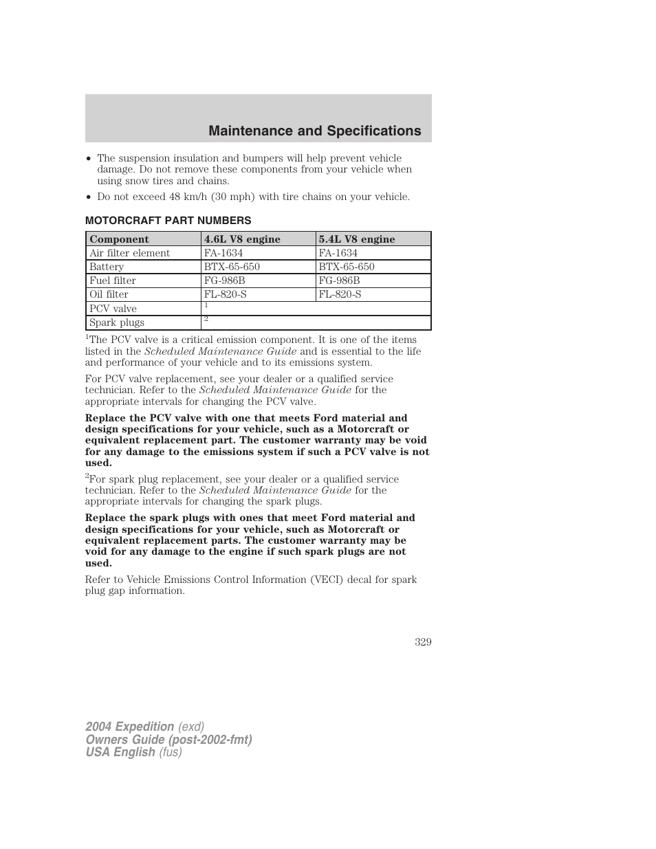 Maintenance and specifications | FORD 2004 Expedition v.2 User Manual | Page 329 / 352