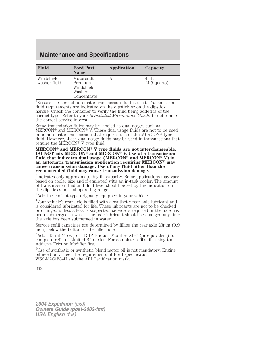 Maintenance and specifications | FORD 2004 Expedition v.2 User Manual | Page 332 / 352