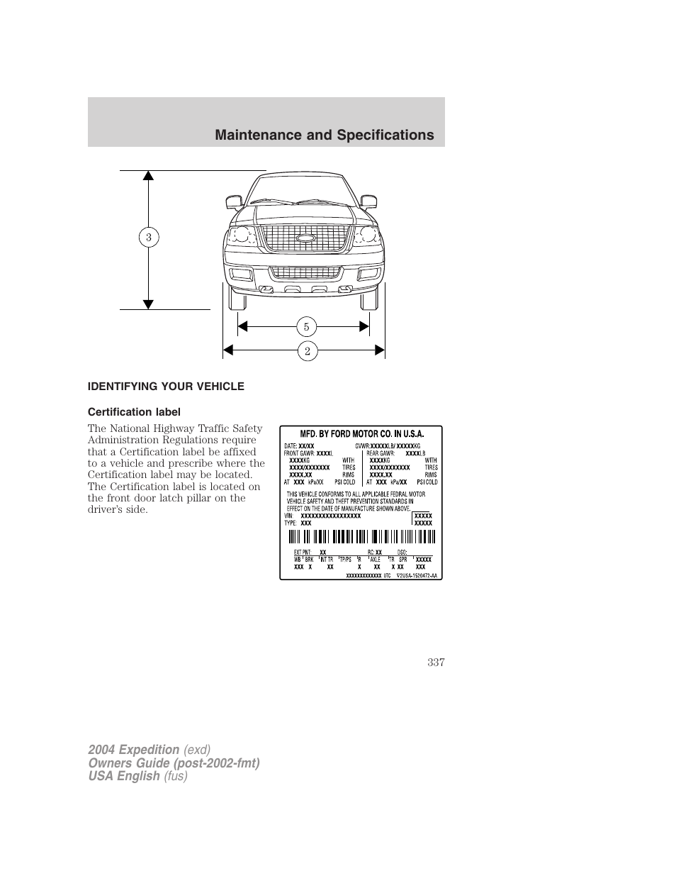 Maintenance and specifications | FORD 2004 Expedition v.2 User Manual | Page 337 / 352