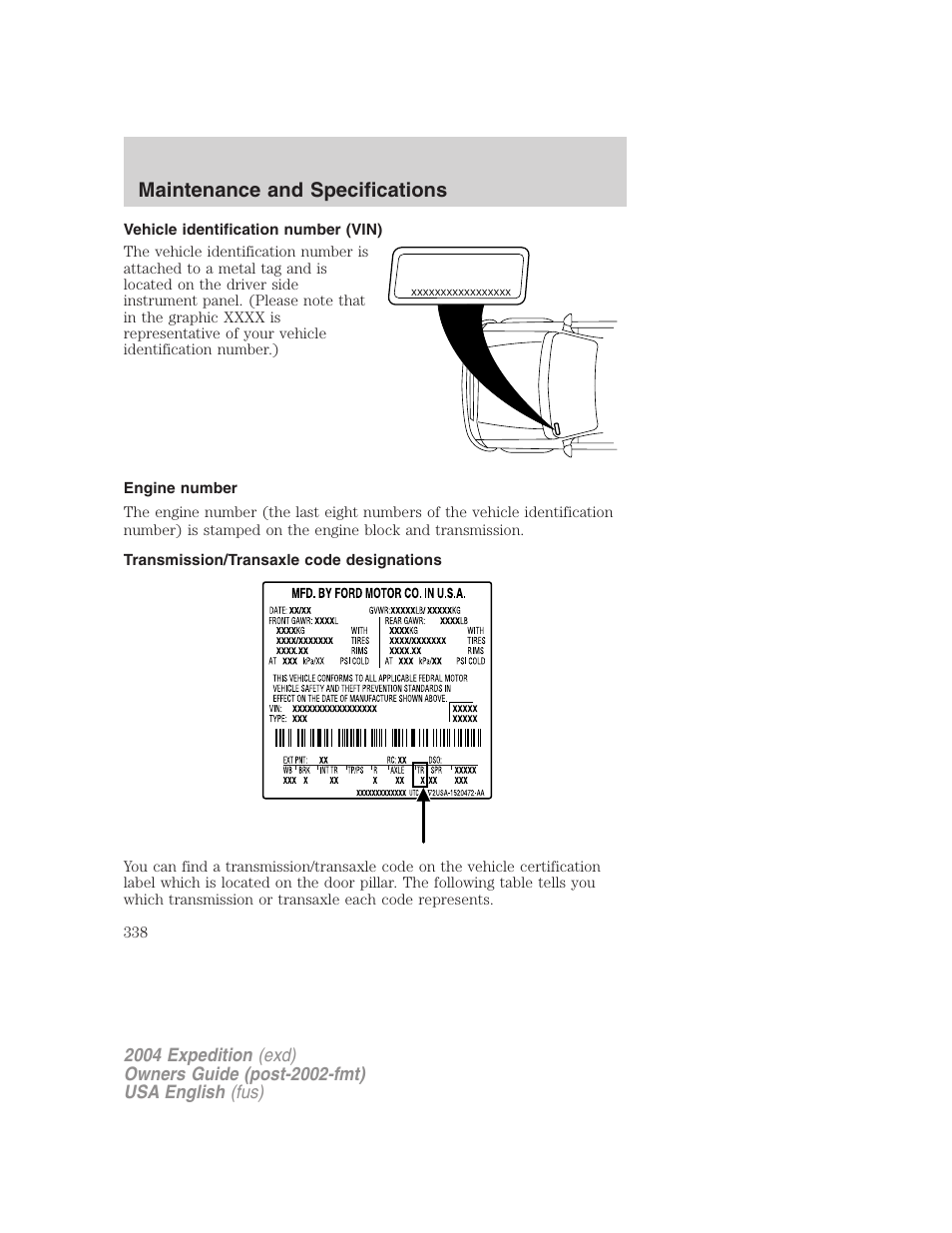 Maintenance and specifications | FORD 2004 Expedition v.2 User Manual | Page 338 / 352