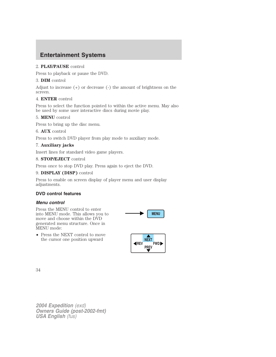 Entertainment systems | FORD 2004 Expedition v.2 User Manual | Page 34 / 352