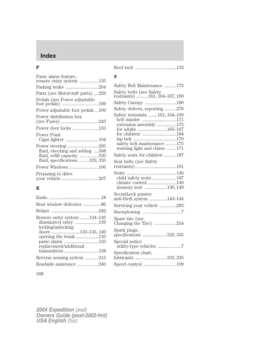 Index | FORD 2004 Expedition v.2 User Manual | Page 348 / 352