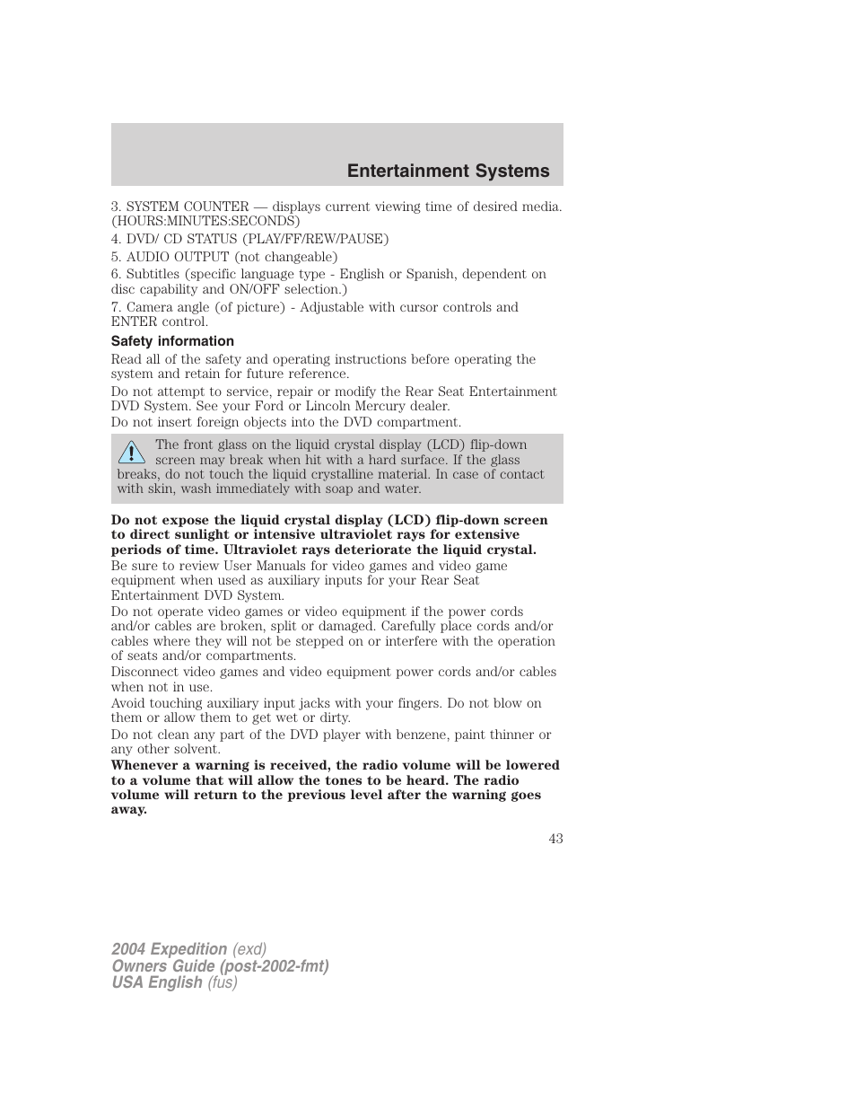 Entertainment systems | FORD 2004 Expedition v.2 User Manual | Page 43 / 352